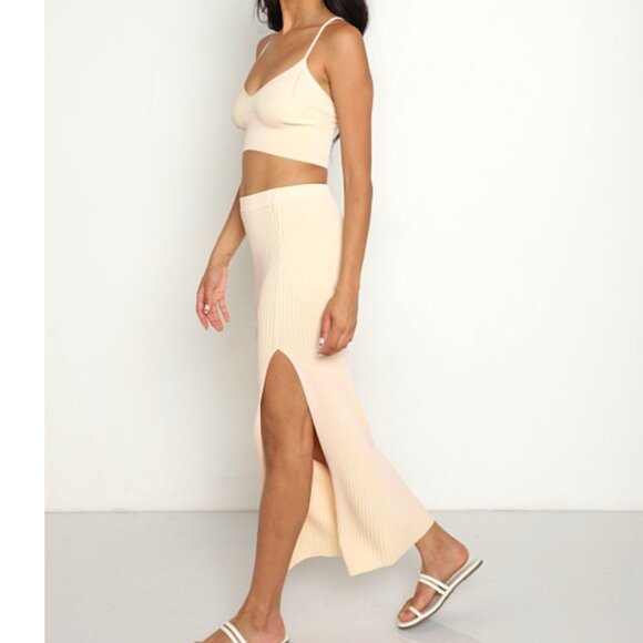L*Space 2 Piece Set - Sundown Ribbed Crop Top & Midi Skirt Cream Rose XS/S $200 - Picture 1 of 11